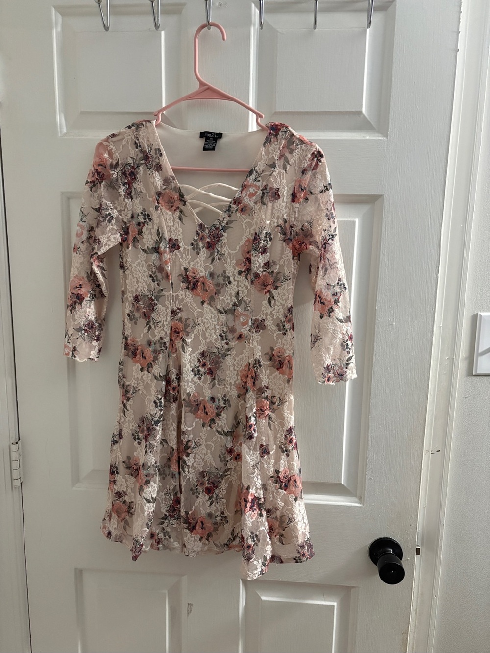 Rue21 Cream Lace Mini Dress with Pink Floral Print